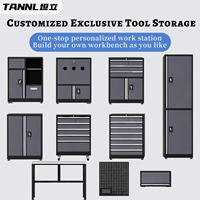 Système d'organisation de rangement de garage modulaire intégré, établi d'atelier en acier laminé à froid robuste avec armoire à outils et panneau perforé