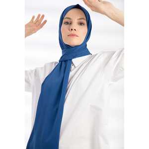 Elegant Crepe <b>Shawl</b> Indigo Plain Dyed Long 100% Polyester Women's <b>Knitted</b> Scarf - Product Image 4