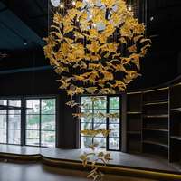 Lustre moderne de luxe personnalisé pour hall d'hôtel, grande lampe d'escalier en verre, feuilles d'érable suspendues, décoration artistique, LED