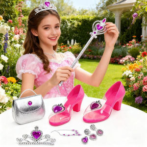 Ensemble de jeu de déguisement pour filles : Couronne, collier, bague, boucles d'oreilles, chaussures, sac à main, baguette magique, bijoux de princesse à la mode - Product Image 2