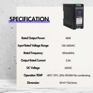 Alimentation industrielle sur rail DIN 60W/24V 12V 24V 48V 24W 36W 60W 120W 240W pour surcharge électromécanique - Product Image 1