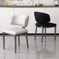 Chaise de salle à manger moderne minimaliste de style nordique, revêtement en cuir, structure en métal, sans accoudoirs, dossier non pivotant, garantie de deux ans