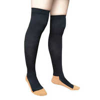 Chaussettes de compression hautes noires personnalisées 15-20mmhg Chaussettes de compression graduées en fibre de cuivre