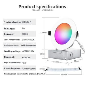 Luz LED de Panel Inteligente de Doble Modo con Bluetooth y WIFI, Multicolor, Empotrable, 9W, Foco LED - Product Image 5