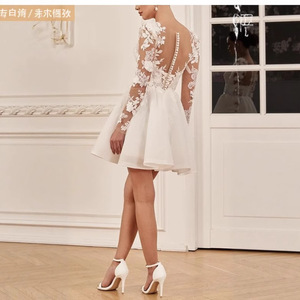 White Sweetheart Neck Chiffon Cocktail Dress Empire Waist A-Line Backless Short Wedding Party Dress - Product Image 2