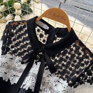 <span class=keywords><strong>Robe</strong></span> <span class=keywords><strong>longue</strong></span> en mousseline de soie pour femmes, nouvelle collection, noire et blanche, avec empiècements en dentelle, décontractée - Product Image 5