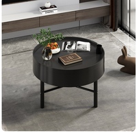 Table basse ronde noire durable pour bureau à domicile meubles de salon faciles à assembler avec ensemble de rangement inclus