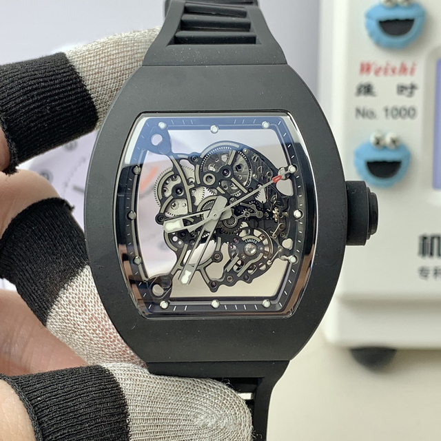 Black Carbon Fiber Stainless Steel Case Men's Mechanical Watch Sapphire Glass Rubber Water Resistant 20BAR Shock Resistant