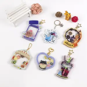 Creatieve Plastic Shaker Sleutelhanger Hot Koop Leuke Cartoon Charm Custom Acryl Sleutelhanger