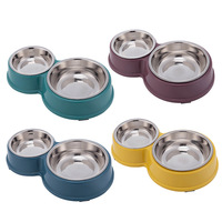 Gamelle double pour animaux de compagnie en acier inoxydable, gamelles intérieures détachables, base en PP, forme en 8, antidérapante, pour nourriture et eau, vente en gros pour la maison
