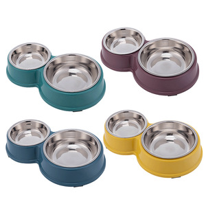 Gamelle double pour animaux de compagnie en acier inoxydable, gamelles intérieures détachables, base en PP, forme en 8, antidérapante, pour nourriture et eau, vente en gros pour la maison - Product Image 6