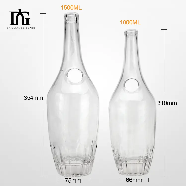 עיצוב ויסקי עגול בקבוק איכות המפעל סיטונאי חם מכירת פקק זכוכית חדש 1000 מ ל 1500 מ "ל