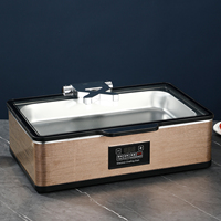 Chauffe-Plat Électrique en Bronze avec Couvercle Entièrement en Verre et Couvercle Hydraulique 9L, Réchaud Alimentaire avec Contrôle de Température pour Restaurant, Traiteur et Buffet