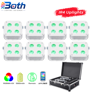 ไฟพาร์แบตเตอรี่ IR4 ขนาดกะทัดรัด 8 ชิ้น พร้อมเคส 4x12W RGBWA UV 6IN1 LED Uplight สำหรับตกแต่งสถานที่จัดงานแต่งงาน - Product Image 1