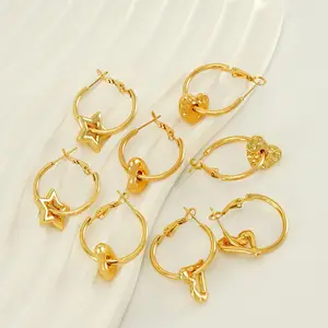 Nouveau coeur en forme d'étoile creux Design boucles d'oreilles 18k plaqué or en acier inoxydable mode boucles d'oreilles créoles