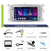 Autoradio Android Podofo 7'' 4+64 Go CarPlay/Android Auto sans fil Navigation GPS WIFI pour Ford Focus S-Max Mondeo Galaxy C-Max
