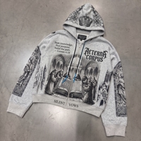 Ensemble court imprimé graphique, sweat à capuche et short, streetwear vintage, tenue deux pièces Y2K |   Personnalisé de haute qualité