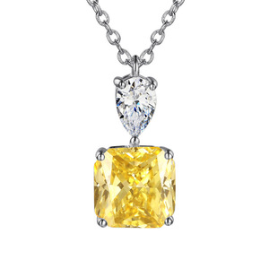 Ciondolo con Diamante Giallo Taglio Asscher, Diamante Naturale Fantasia, Oro Bianco, Stile Classico da Sposa per Donna, Certificato GIA - Product Image 1