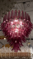Lustre rond à étages violets pour restaurant, hôtel, villa, grand lustre moderne italien en améthyste Murano en forme de pétales