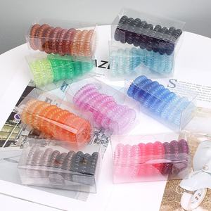 Benutzer definierte Logo-Box Tpu Spiraled Pink Trace less Spirals Gummi kabel Seil Telefon leitung Ring Schnur Haar gummis Telefon Draht Haarband - Product Image 1