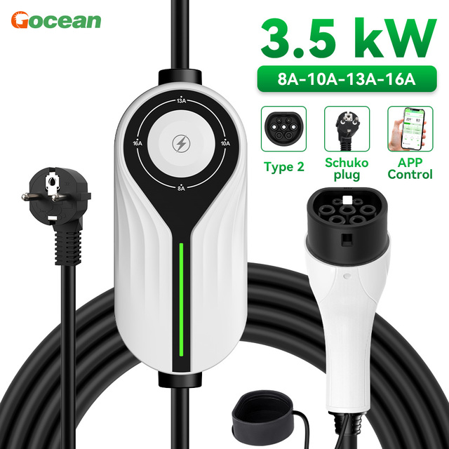 Gocean Customizable AC Charging IEC62196-2 Type2 Custom Nema Plug Ev Charger 16A and 3.5KW APP Portable Ev Charger