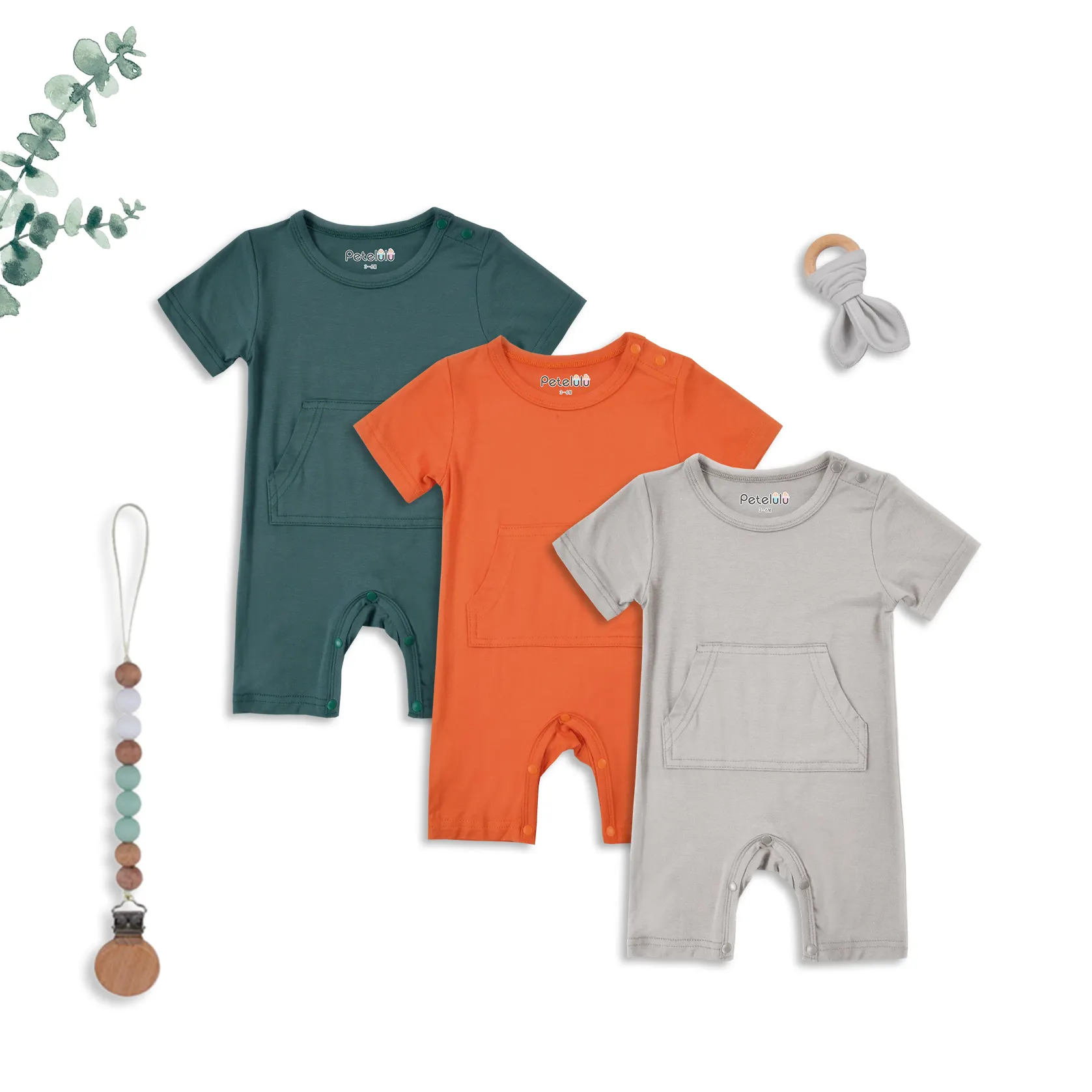 Bamboo Baby Plain Clothes Modal Baby Clothes neonate ragazzi manica corta vendita calda estate Full OEM Service bottone Unisex