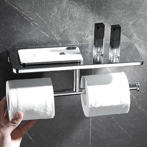 Porte-papier toilette standard en cuivre brossé doré avec plateau pour téléphone, pour salle de bain et hôtel - Product Image 3