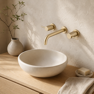 Rubinetto per Lavanderia a Parete in Ottone Spazzolato Oro con Doppia Maniglia, Modello per Lavabo da Soggiorno - Product Image 3
