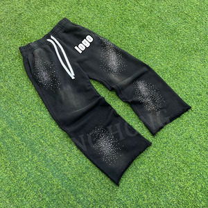 Pantalon de survêtement brut personnalisé avec cordon de serrage lavé à l'acide jambe droite Street Style Rhinestone Baggy - Product Image 6