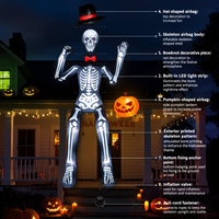 Squelette gonflable géant d'Halloween avec éclairage LED, décoration de jardin gonflable, accessoire de toit extérieur, affichage festif effrayant