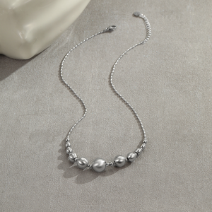 Collier européen et américain avec perles œil-de-chat brossées, chaîne de clavicule en acier inoxydable tendance plaquée or 18 carats - Product Image 4