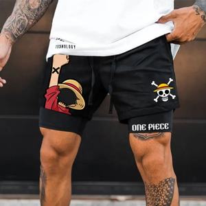 <span class=keywords><strong>2</strong></span>-in-1 Atmungsaktive Gym-Sportshorts Einteilige Roronoa Zoro Laufshorts Fitness Jogging Workout für Männer im Anime-Stil - Product Image 1