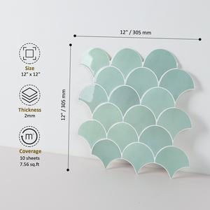 Fish Scale Green Peel and Stick Backsplash <strong>Sticky</strong> <strong>Tiles</strong> 3D <strong>Wall</strong> Sticker for Kitchen - Product Image 2