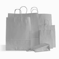 Sacs en papier blancs à poignées torsadées, impression personnalisée, prêts à l'emploi, pour restaurants, boulangeries, commerce de détail et emballages promotionnels