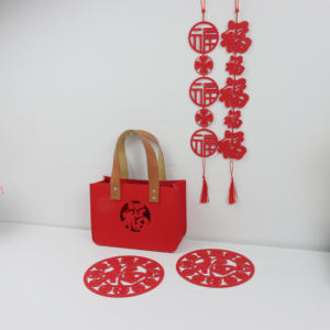 Rolking&Ulike BH-105 Custom Logo Size Reusable <b>Promotional</b> Unisex Chinese Red PET Felt Tote <b>Bags</b> Eco Friendly Shopping PU Handle - Product Image 5