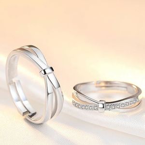 Anillo De Acero Inoxidable Platinum Plated Simulated Diamond Wedding <b>Ring</b> Opening Adjustable Rhinestone Wedding <b>Rings</b> Couple <b>Set</b> - Product Image 2