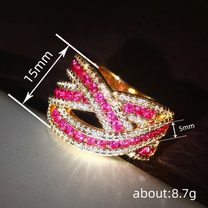 Anillo de cóctel T0805 de oro macizo de 18 quilates con rubí y diamantes engastados en pavé, diseño geométrico, joyería fina para boda de mujer - Product Image 4