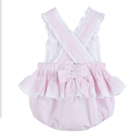 Barboteuse d'été décontractée pour bébés filles, motif brodé fruits, imprimé rayé, en tissu de coton tissé personnalisé, bretelles croisées