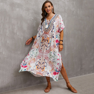 Xuanlang Abito Kaftano Islamico in 18 Colori, Vestito <span class=keywords><strong>Boho</strong></span> Floreale Oversize, <span class=keywords><strong>Abbigliamento</strong></span> Casual da <span class=keywords><strong>Donna</strong></span>, Abito Lungo da Spiaggia Bohémien - Product Image 5