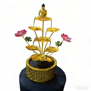 Fontaine d'eau Bouddha Lotus Doré, décoration Zen, ornement rond en fer Feng Shui pour la maison et le bureau - Product Image 4