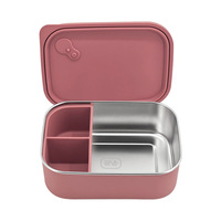 Boîte à lunch pour enfants de 1200 ml, doublure intérieure en acier inoxydable, boîte à repas pour enfants en silicone à 3 compartiments, récipient alimentaire anti-fuite
