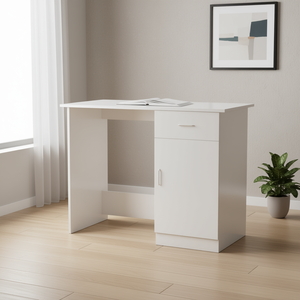 Bureau d'ordinateur en bois d'ingénierie blanc, 39,4 x 19,7 x 29,9 pouces, finition brillante, mobilier de bureau à domicile - Product Image 2