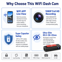 Caméra embarquée Wi-Fi 1080P Full HD avec capteur G, vidéo en temps réel, super condensateur et grand angle