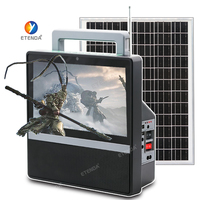 TV à énergie solaire avec panneau 16V, câble CC à CC, ports USB et ampoules à distance pour un divertissement hors réseau efficace