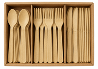 Ensemble de couverts jetables en bagasse de canne à sucre biodégradable pour la restauration, les pique-niques et les événements en gros (fourchette, cuillère, couteau)