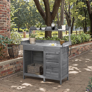 Table de jardin <span class=keywords><strong>en</strong></span> <span class=keywords><strong>bois</strong></span> de sapin écologique et durable avec plateau galvanisé, support de fleurs résistant aux intempéries, étagère et tiroir - Product Image 6