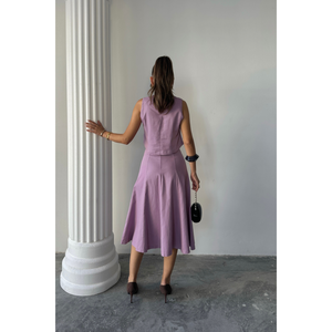 Conjunto de Dos Piezas para Mujer, Blusa sin Mangas de Gabardina y Falda Campana, Color Lila, Talla S - Product Image 1