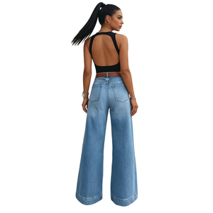 Jean taille haute évasé pour femme - Pantalon palazzo en denim extensible - Tendance - Product Image 5