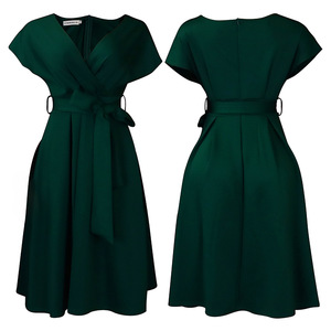 J302015 Nouvel arrivage Robe de bureau sexy à manches courtes et col en V pour femmes Robe de soirée pour femmes africaines à ligne profonde et grande balançoire - Product Image 4