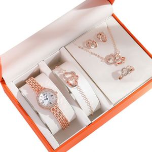 Luxury Rose Gold Metal Heart Jewelry <b>Set</b> with Watch Necklace Ring Earrings Valentine's Day Graduation Christmas <b>Gift</b> for <b>Women</b> - Product Image 1